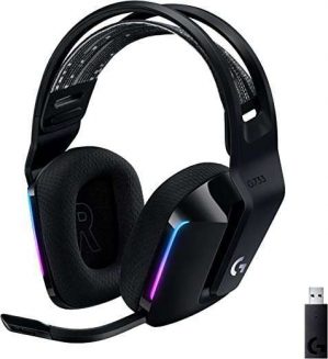 Logitech G733 Lightspeed Wireless Gaming Headset with Suspension Headband, LIGHTSYNC RGB, Blue VO!CE mic Technology and PRO-G Audio Drivers,…