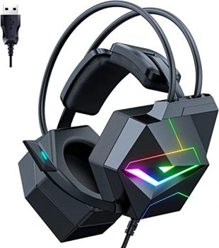 HOLULU USB Wired Lightweight Gaming Headset Only Compatible with PS4 PC Computer Laptop, Flying-Wing Self-ajusting Headphones with RGB, 7.1…