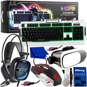Professional PC & VR Gaming Accessory Bundle – Includes: Marvo Scorpion CM-303 3-in-1 Gaming Combo (Keyboard, Mouse & Headset) + Virtual Reality…