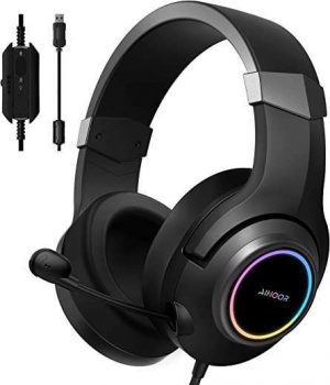AIHOOR Gaming Headset with Virtual 7.1 Surround Sound,Over Ear Headphones,Noise Cancelling Microphone,Ultra-Low Latency Games & LED Light Soft…