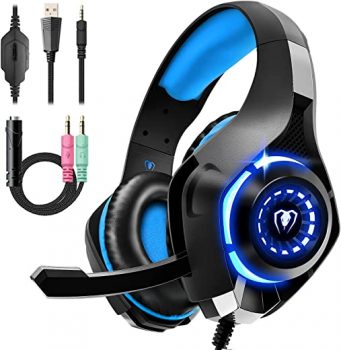 Gaming Headset for PS4 PS5 Xbox One Switch PC with Noise Canceling Mic, Deep Bass Stereo Sound