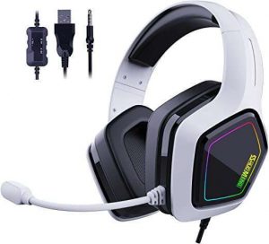 Gaming Headset Headphones with Microphone,Shuomeng SM-H1WH 3.5mm Audio Jack Over Ear White Headphones Wired for PC Switch Playstation Xbox PS5 Laptop