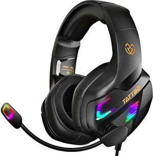 Tatybo Gaming Headset with Mic for PC PS4 PS5 Xbox One Series X/S Switch, PS4 Headset with Super Big Earmuffs & 4 Modes RGB Light
