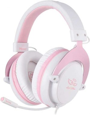 SADES MPOWER Pink Stereo Gaming Headset for PS4 PC Xbox One PS5, Noise Cancelling Comfortable Over-Ear Headphones for Laptop Mac Mac Computer Gamers