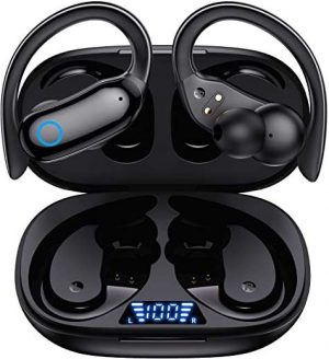 GNMN Bluetooth Headphones Wireless Earbuds 48hrs Playback IPX7 Waterproof Earphones Over-Ear Stereo Bass Headset with Earhooks Microphone LED…